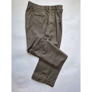 Unbranded Mens Pleated Wool Dress Pants 34x32 Taupe Brown Cuffed Trousers